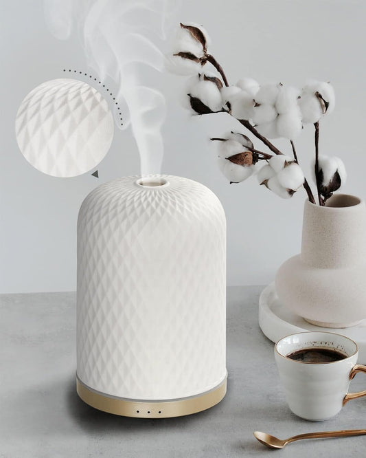 Essential Oil Diffuser - 2.4Mhz Ultrasonic Ceramic Diffuser with Pulse/Continuous Mist & Night Light, Waterless Auto-Off, Silent Aromatherapy Diffuser for Home, Office, Yoga, Spa, Gifts & Home Decor.